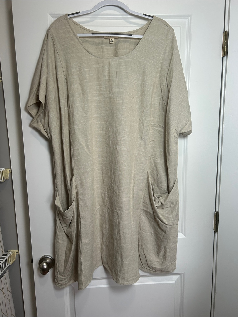 Seven7 Beige Relaxed Scoop-Neck dress with Pockets
